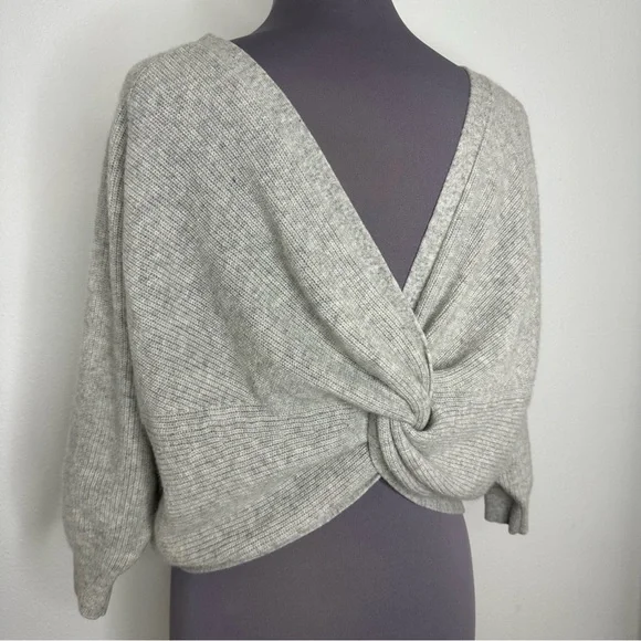BA&SH 100% Cashmere “Cramy” Twist Back Ribbed Knit Sweater in Grey Sz S - Picture 2 of 14